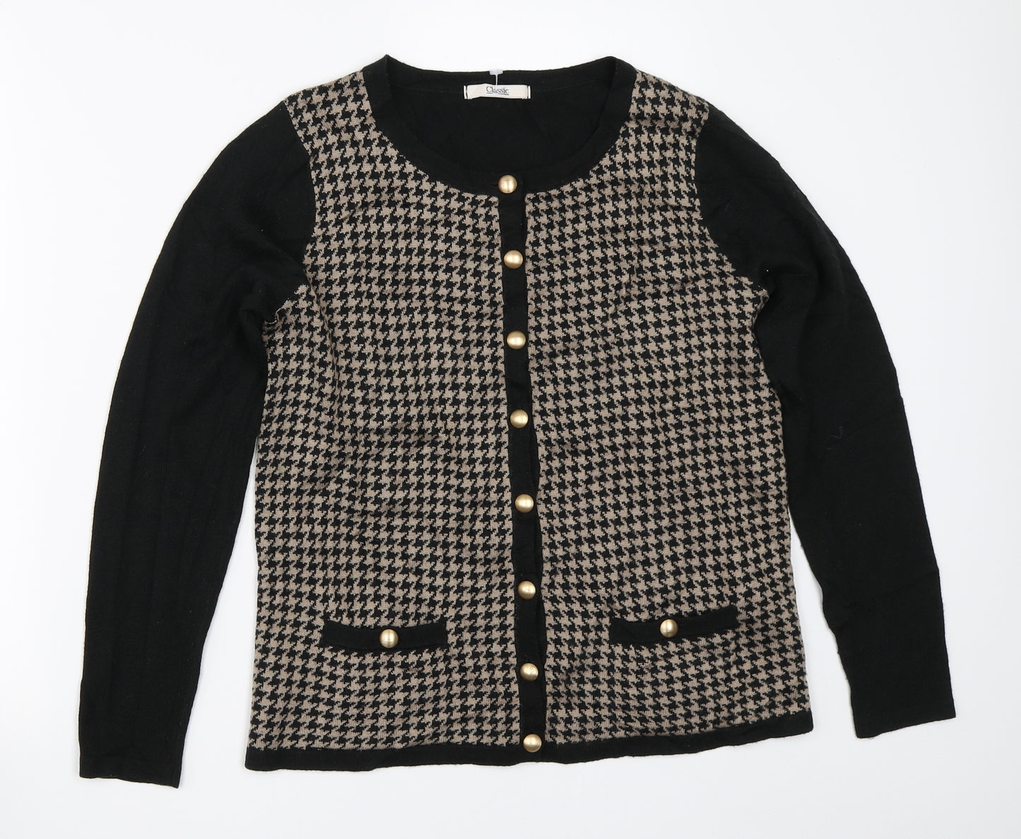 Marks and Spencer Womens Black Houndstooth  Cardigan Jumper Size 10