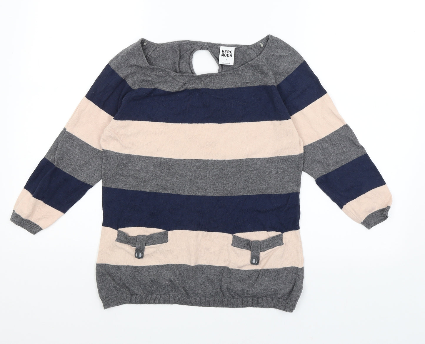 VERO MODA Womens Grey Striped  Basic T-Shirt Size S