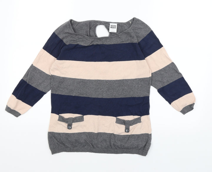 VERO MODA Womens Grey Striped Basic T-Shirt Size S