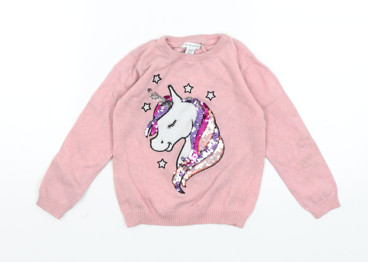 Primark Girls Pink   Pullover Jumper Size 6-7 Years  - Unicorn