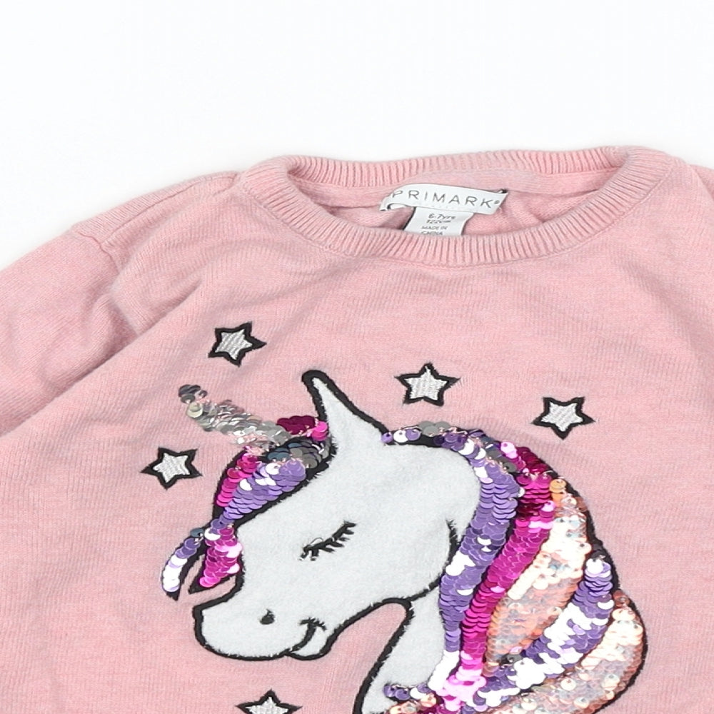 Primark Girls Pink   Pullover Jumper Size 6-7 Years  - Unicorn