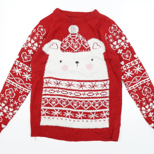Nutmeg Womens Red   Pullover Jumper Size 8  - Christmas