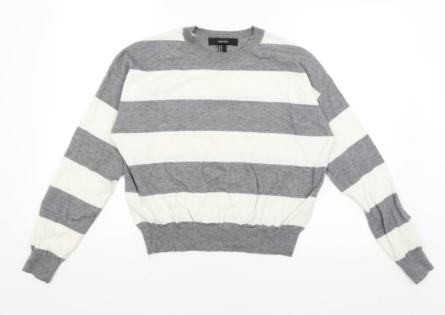 FOREVER 21 Womens Grey Striped  Pullover Jumper Size M