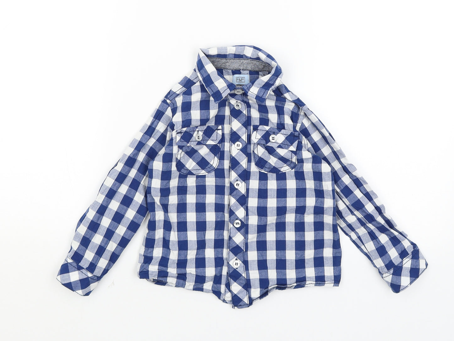 F&F Boys Blue Check  Basic Button-Up Size 2-3 Years