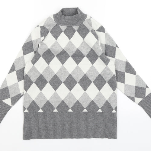 M&S Womens Grey Argyle/Diamond  Pullover Jumper Size 12