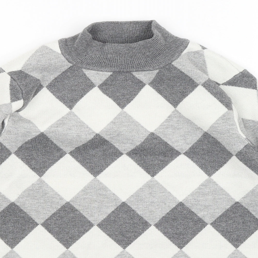 M&S Womens Grey Argyle/Diamond  Pullover Jumper Size 12