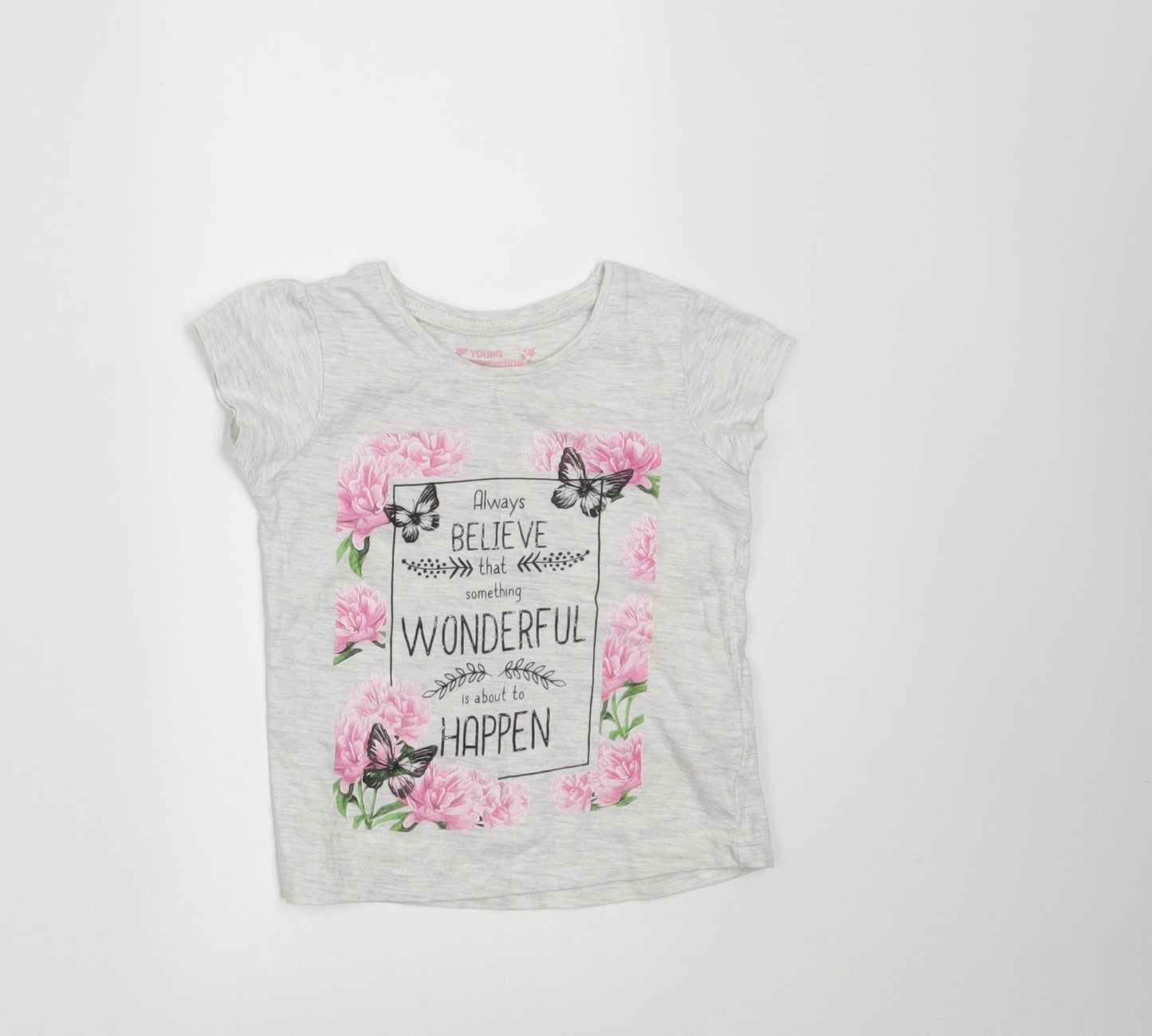 Primark Girls Grey   Basic T-Shirt Size 18-24 Months  - always believe that something wondeerful is about to happen