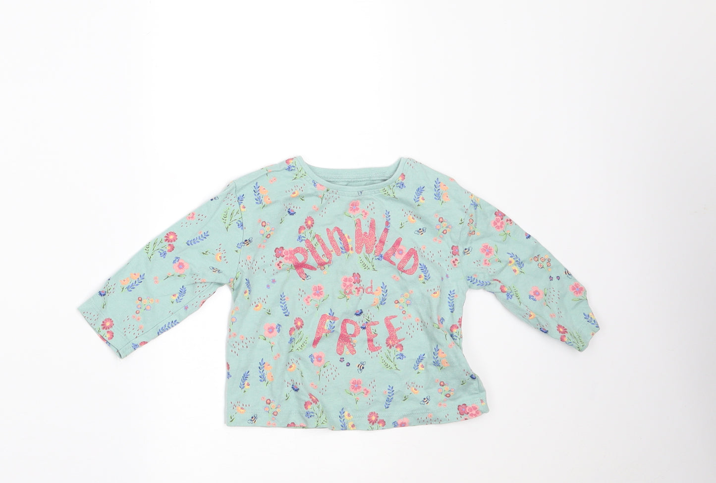 NEXT Girls Green Floral  Basic T-Shirt Size 6-9 Months  - run wild and free