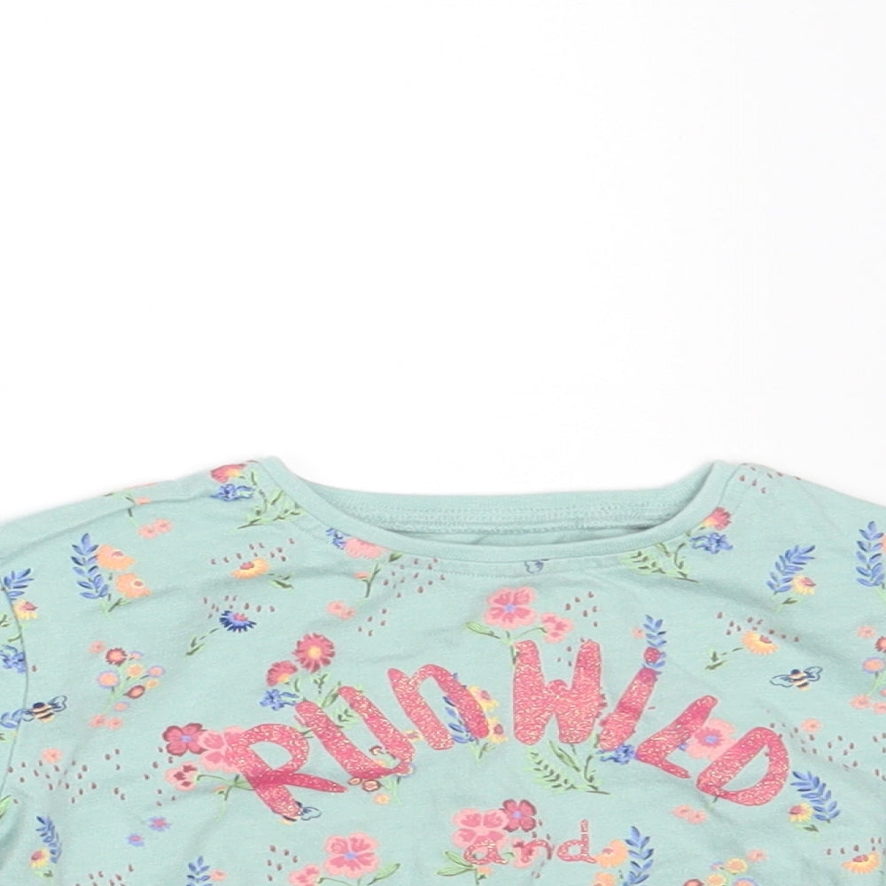 NEXT Girls Green Floral  Basic T-Shirt Size 6-9 Months  - run wild and free