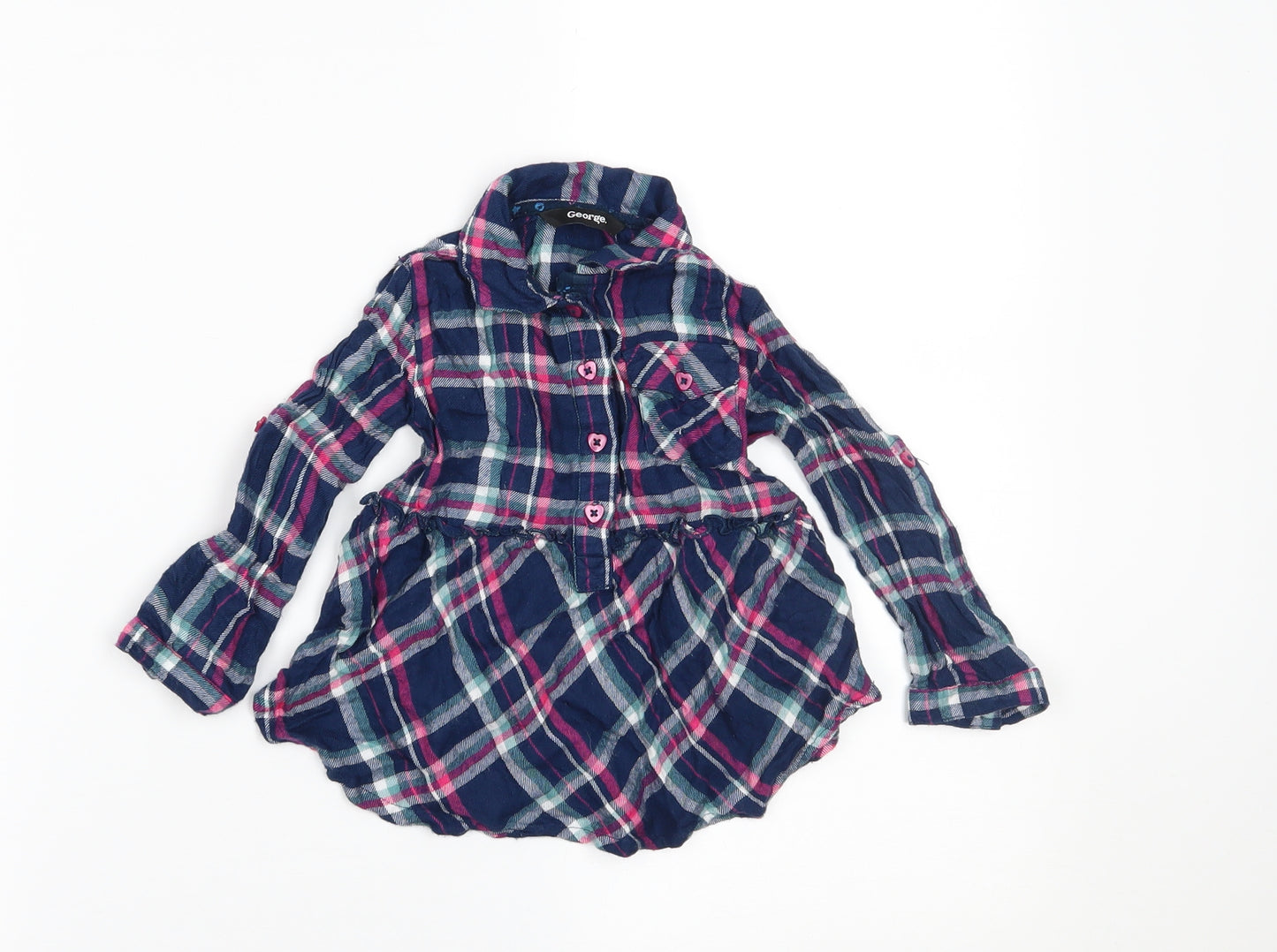 George Girls Blue Check  Shirt Dress  Size 12-18 Months