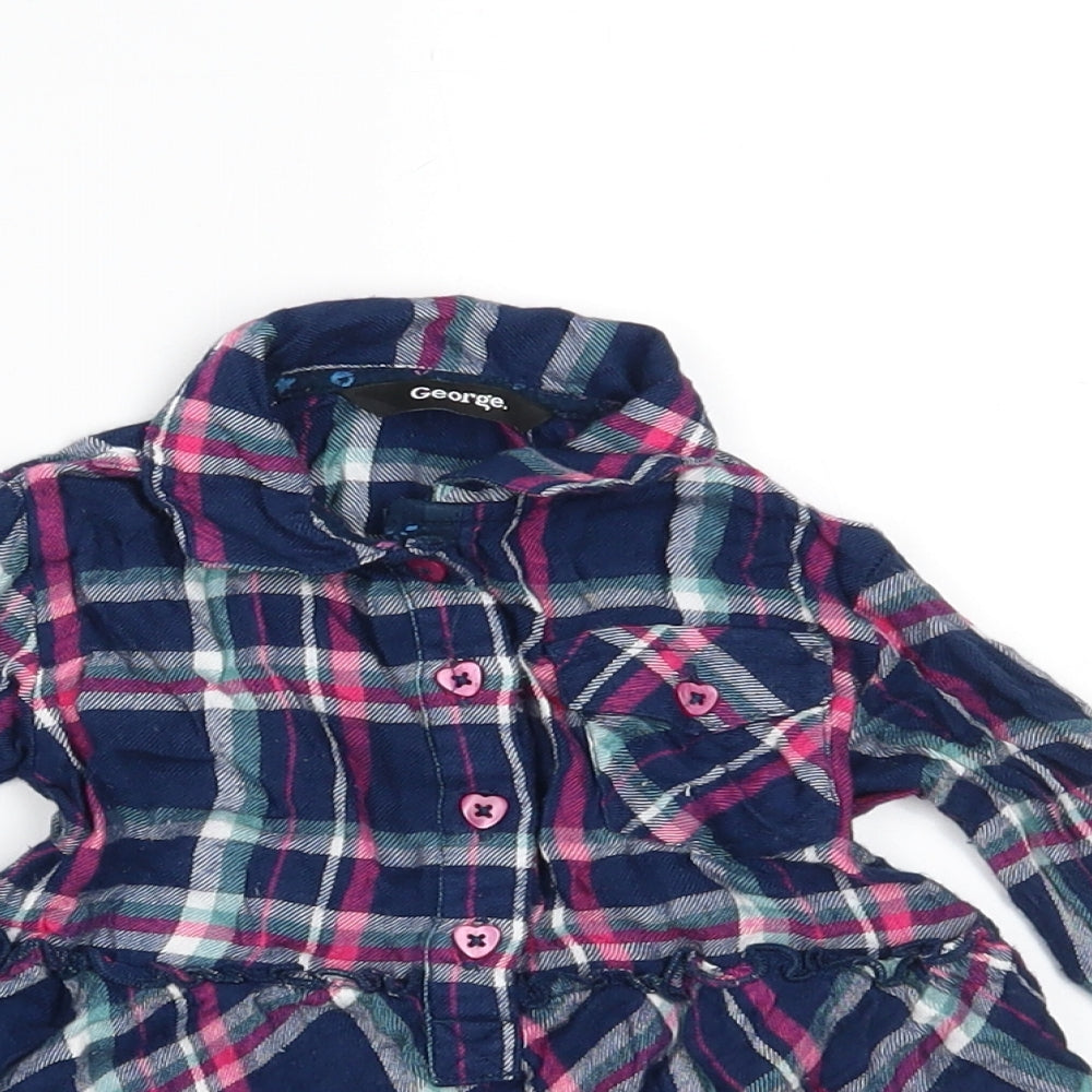 George Girls Blue Check  Shirt Dress  Size 12-18 Months