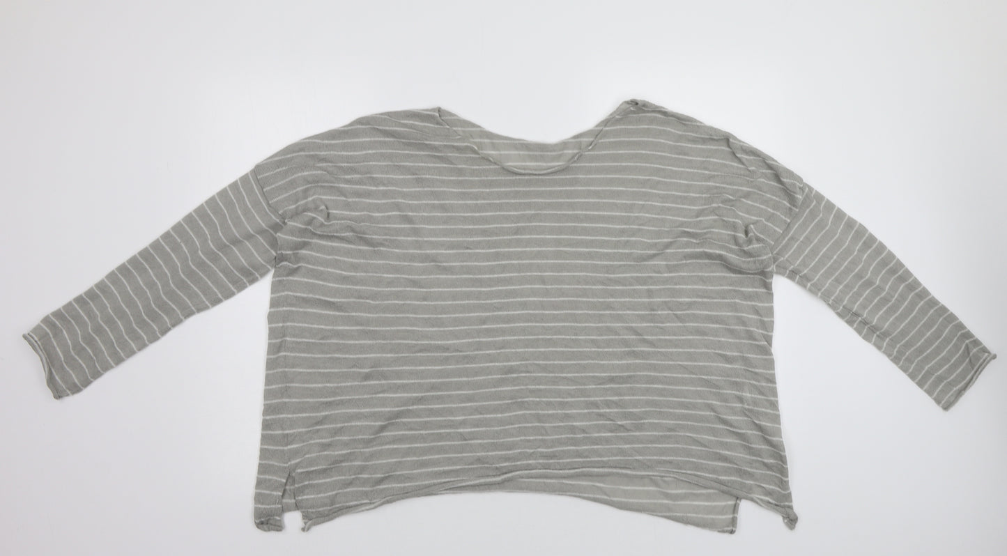 Pull &Bear Womens Grey Striped  Pullover Jumper Size L
