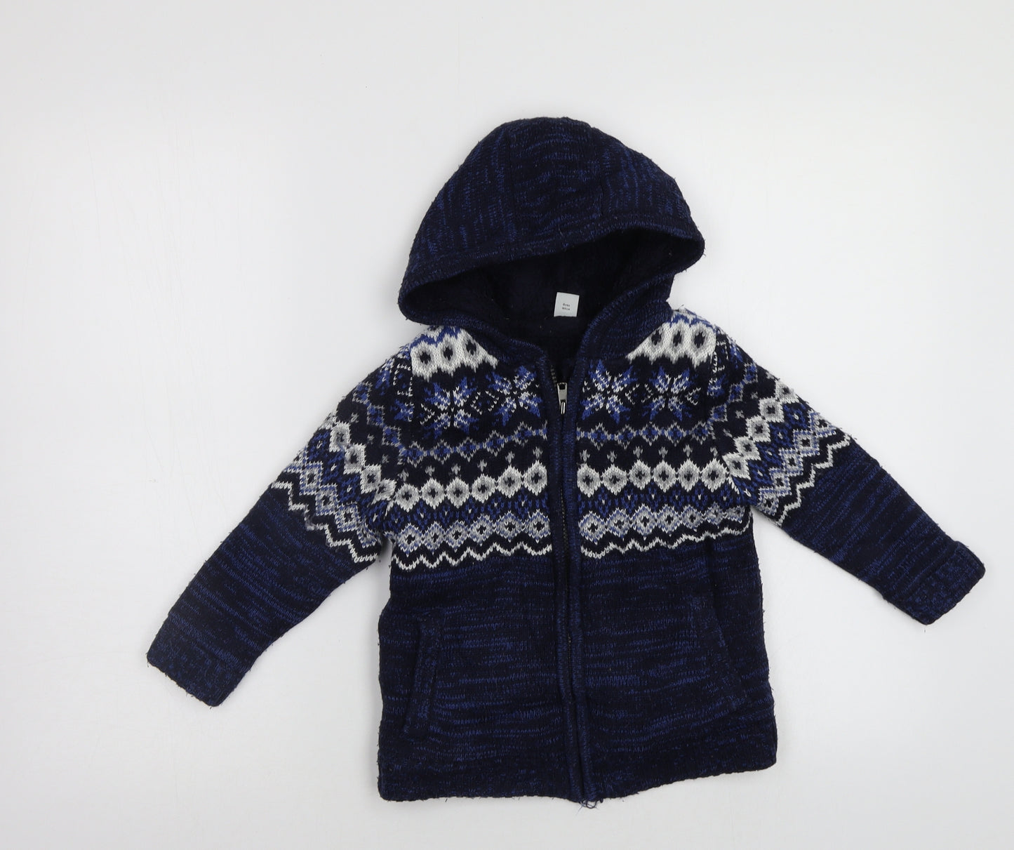 TU Boys Blue Fair Isle  Cardigan Jumper Size 4 Years