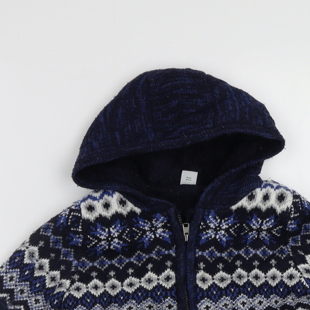 TU Boys Blue Fair Isle  Cardigan Jumper Size 4 Years