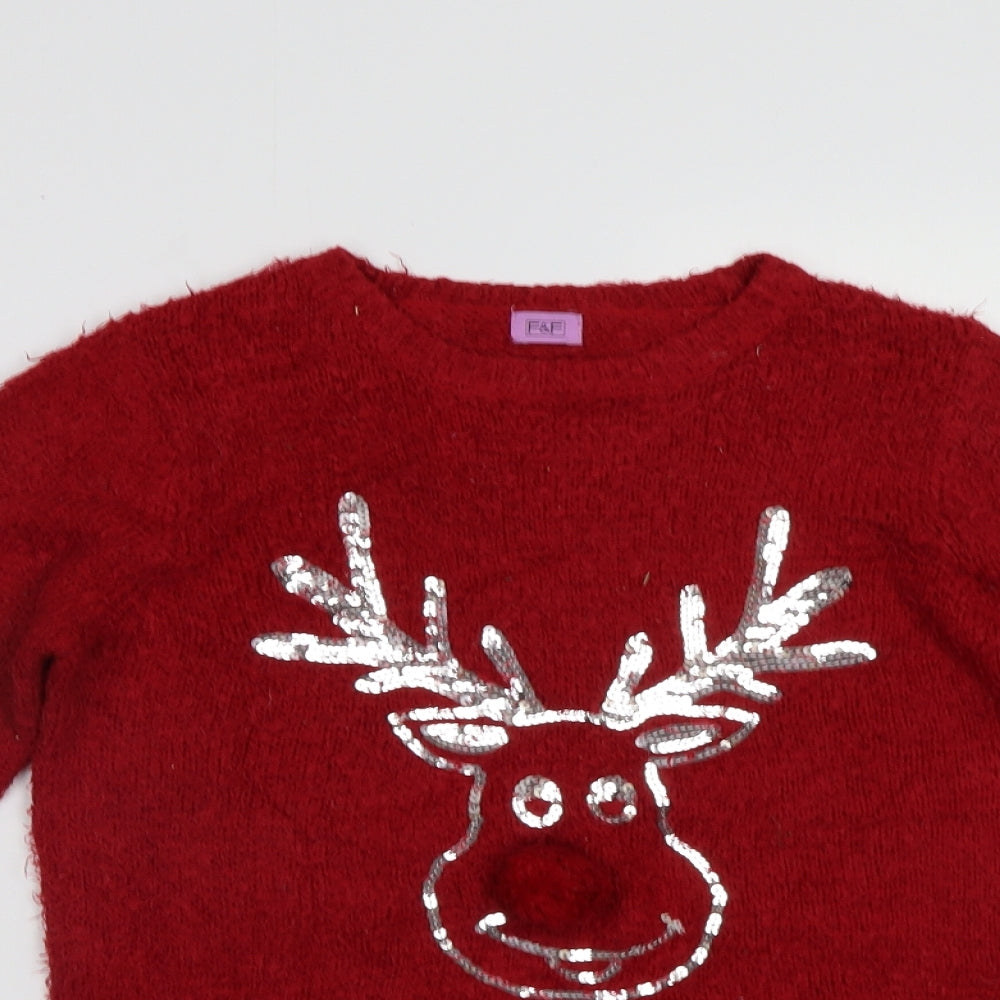 F&F Girls Red   Pullover Jumper Size 9-10 Years  - Rudolph Christmas
