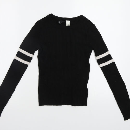 H&M Womens Black Striped  Pullover Jumper Size XS
