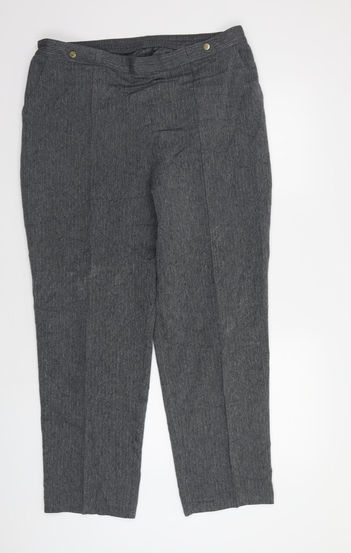 M&S Womens Grey Herringbone  Dress Pants Trousers Size 16 L30 in - Elastic Waist Band