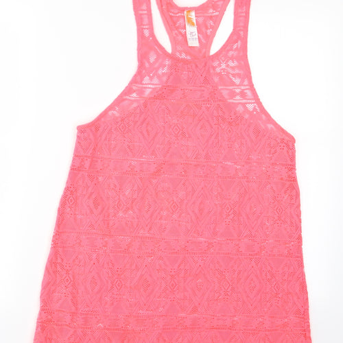 Ocean Club Womens Pink Geometric  Basic T-Shirt Size 6  - Beech Coverall Vest