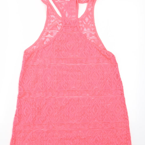Ocean Club Womens Pink Geometric  Basic T-Shirt Size 6  - Beech Coverall Vest