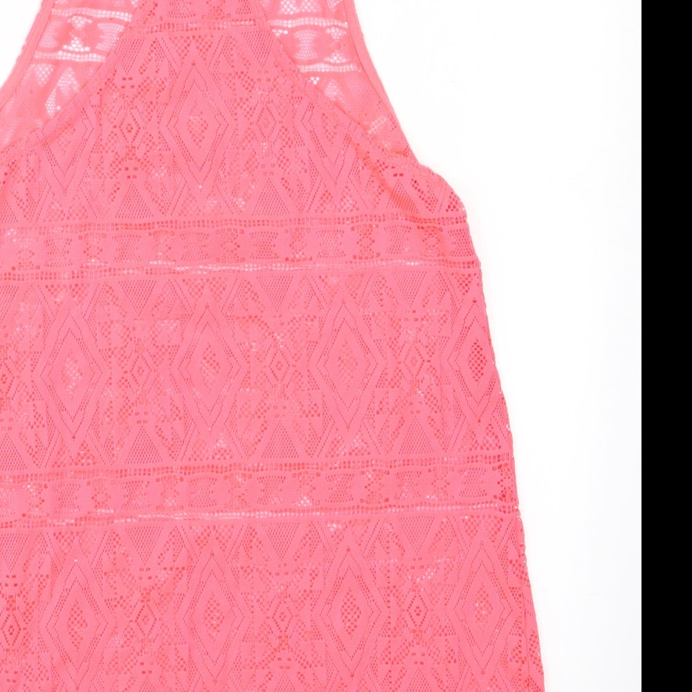 Ocean Club Womens Pink Geometric  Basic T-Shirt Size 6  - Beech Coverall Vest
