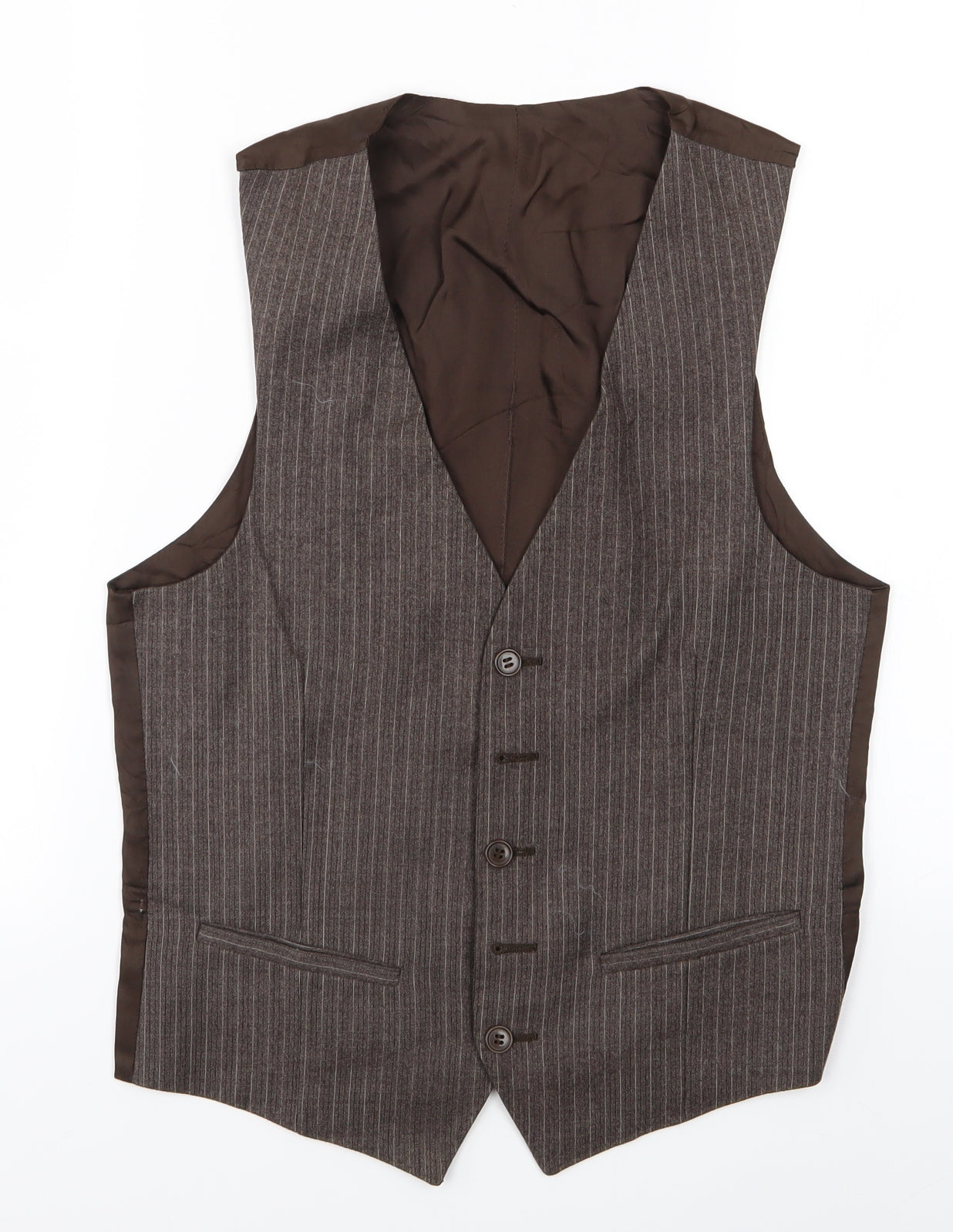 Mens Brown Striped   Button-Up   - Waistcoat