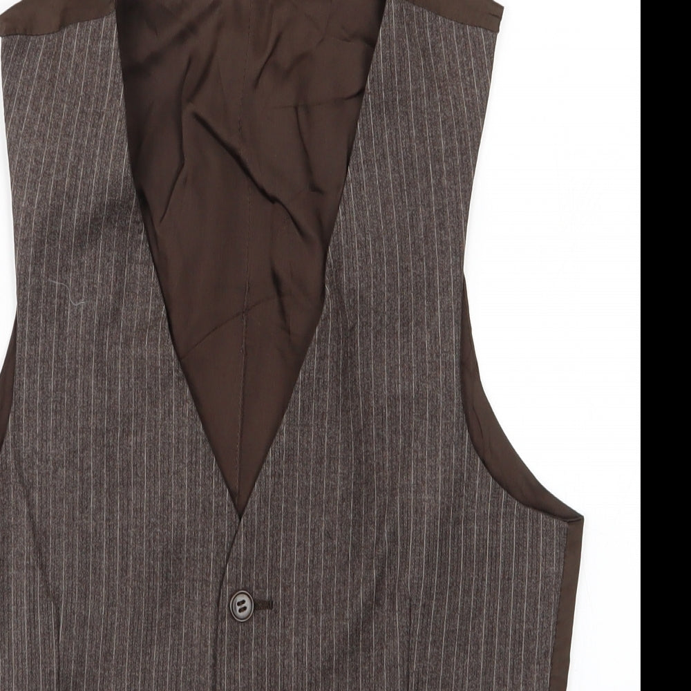 Mens Brown Striped   Button-Up   - Waistcoat