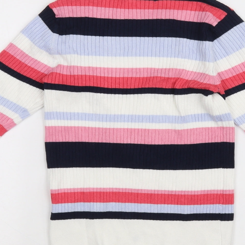 Marks and Spencer Womens White Striped  Basic T-Shirt Size 10