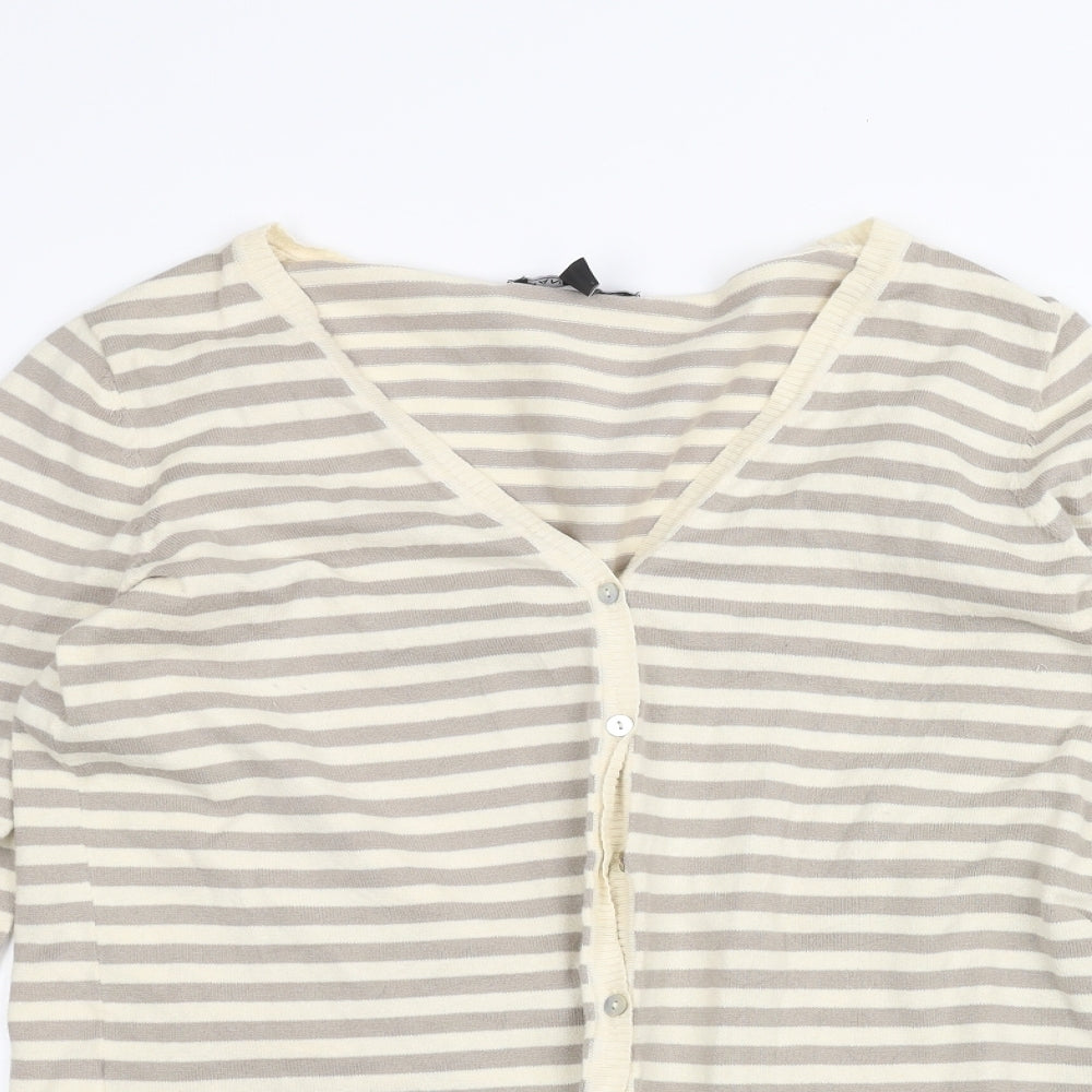 Mango Womens White Striped  Cardigan Jumper Size L