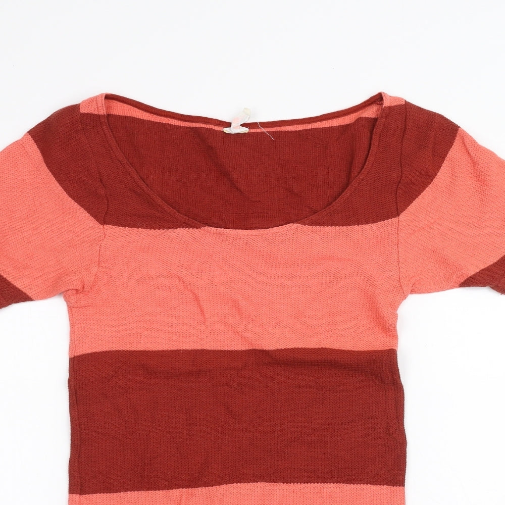 Free People Womens Red Striped  Basic T-Shirt Size S