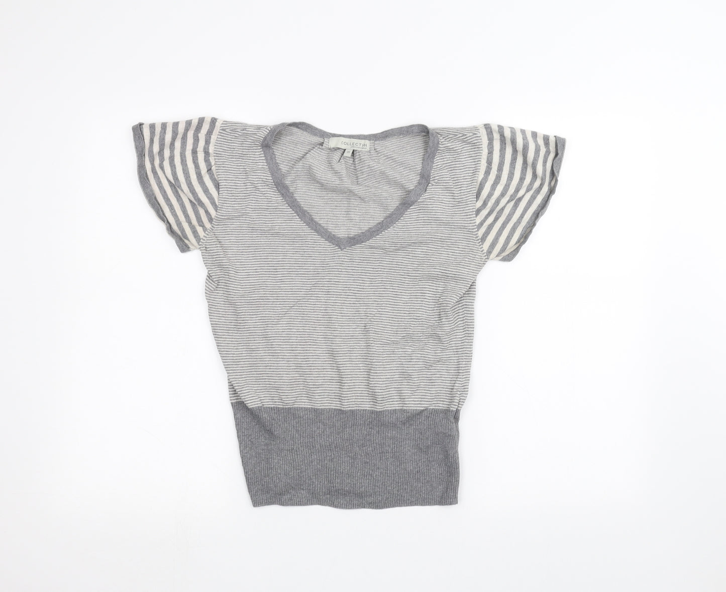 John Lewis Womens Grey Striped  Basic T-Shirt Size M