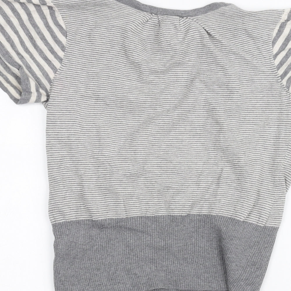John Lewis Womens Grey Striped  Basic T-Shirt Size M