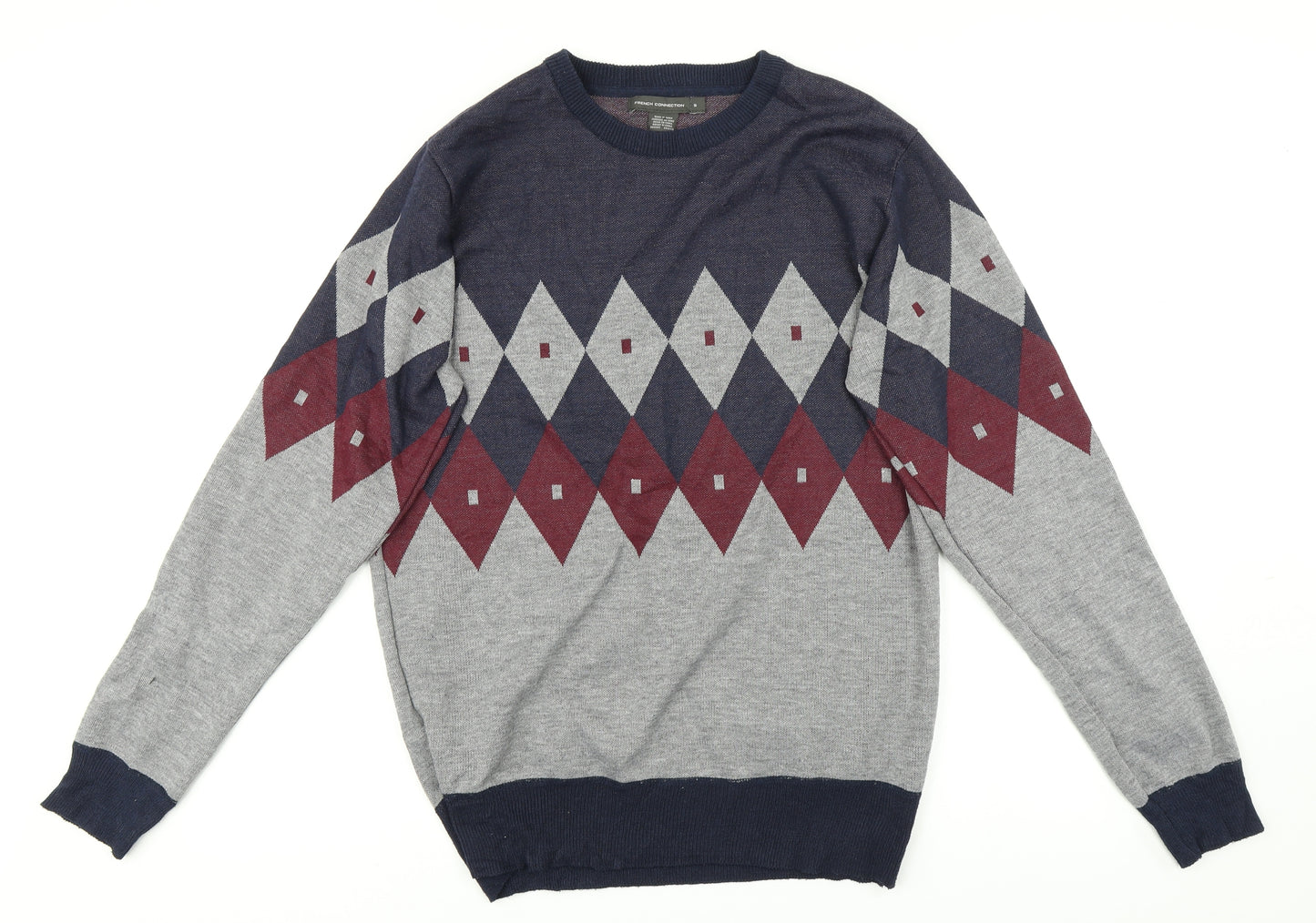 French Connection Mens Multicoloured Argyle/Diamond  Pullover Jumper Size S