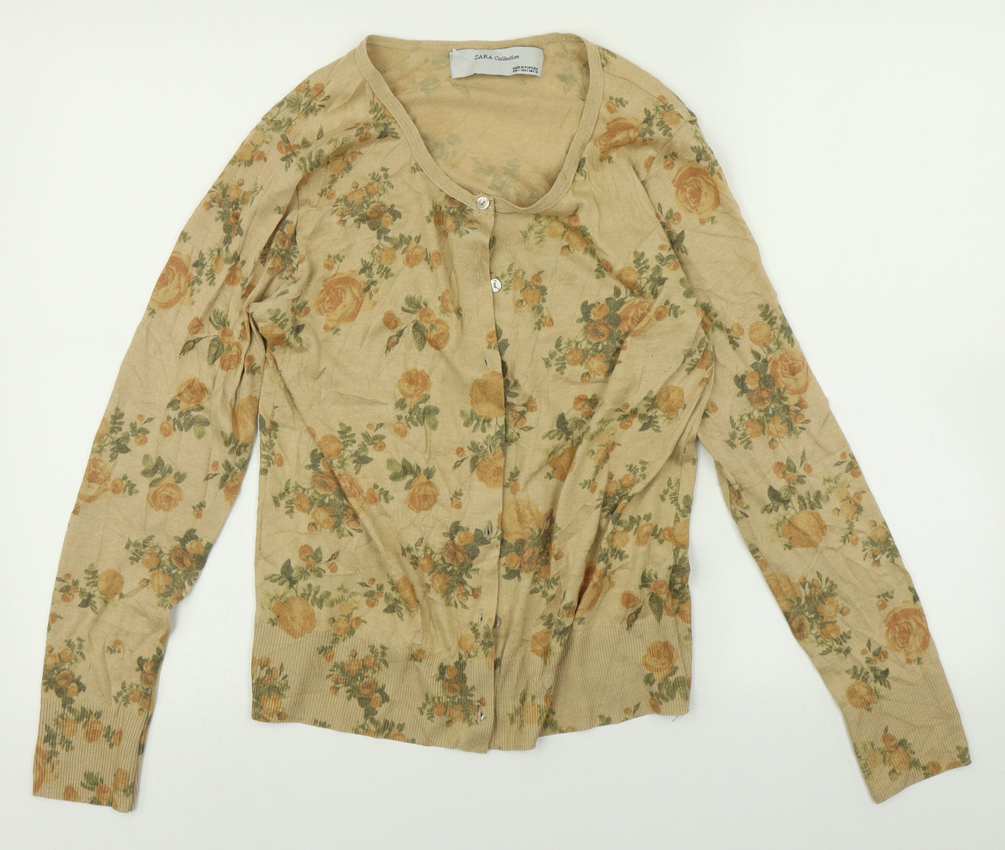 Zara Womens Brown Floral  Cardigan Jumper Size L