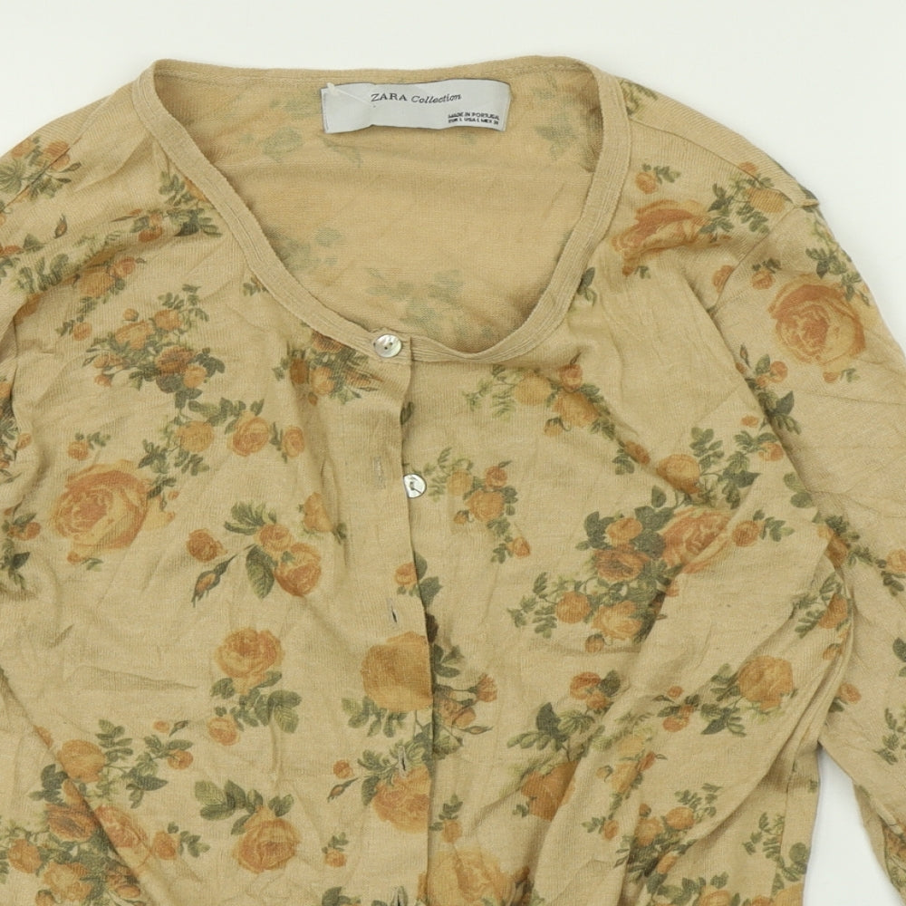 Zara Womens Brown Floral  Cardigan Jumper Size L