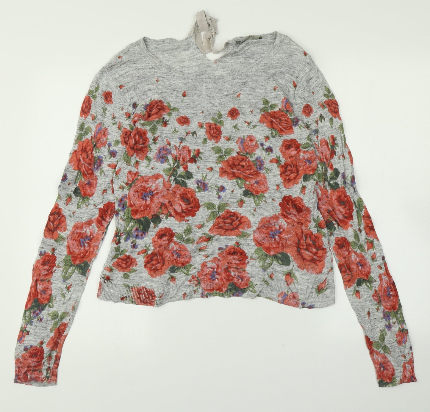 Oasis Womens Grey Floral  Pullover Jumper Size S