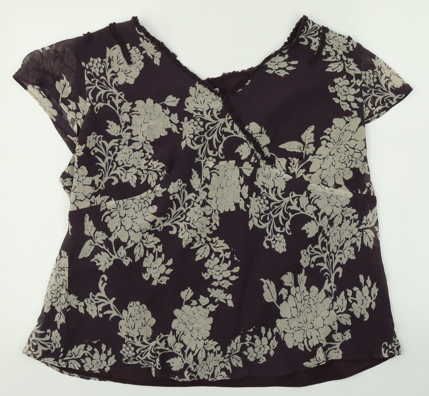 Monsoon Womens Purple Floral  Basic Blouse Size 22