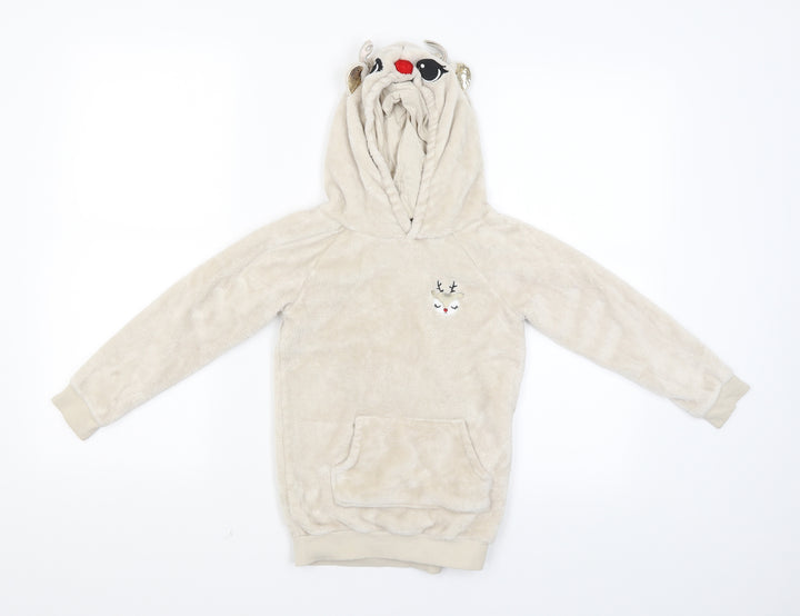 H&M Girls Beige   Pullover Hoodie Size 5-6 Years  - Raindeer