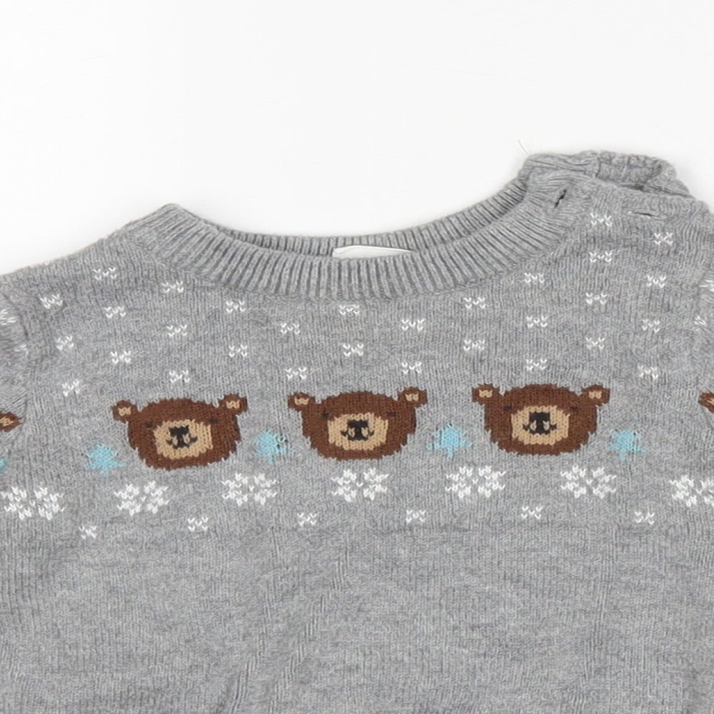 H&M Baby Grey Argyle/Diamond  Pullover Jumper Size 6-9 Months  - Bear