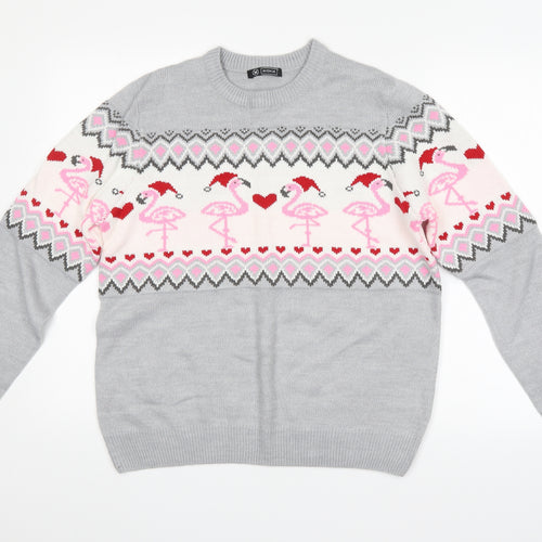 Avenue Womens Grey Argyle/Diamond  Pullover Jumper Size M