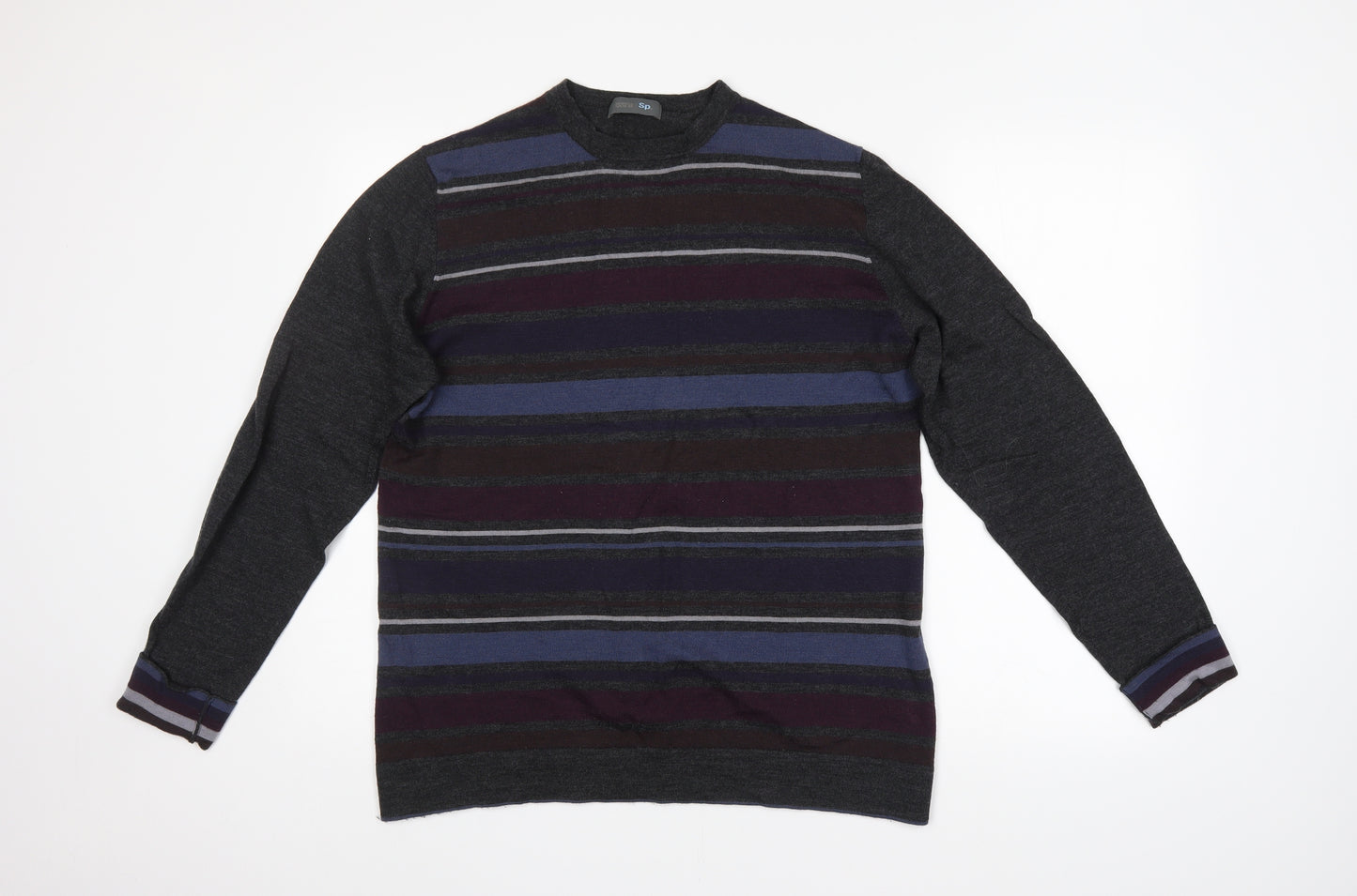 M&S Mens Grey Striped  Pullover Jumper Size M