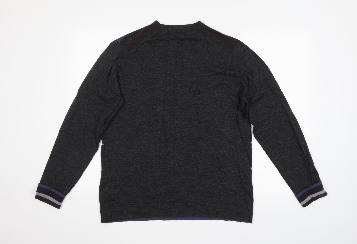 M&S Mens Grey Striped  Pullover Jumper Size M