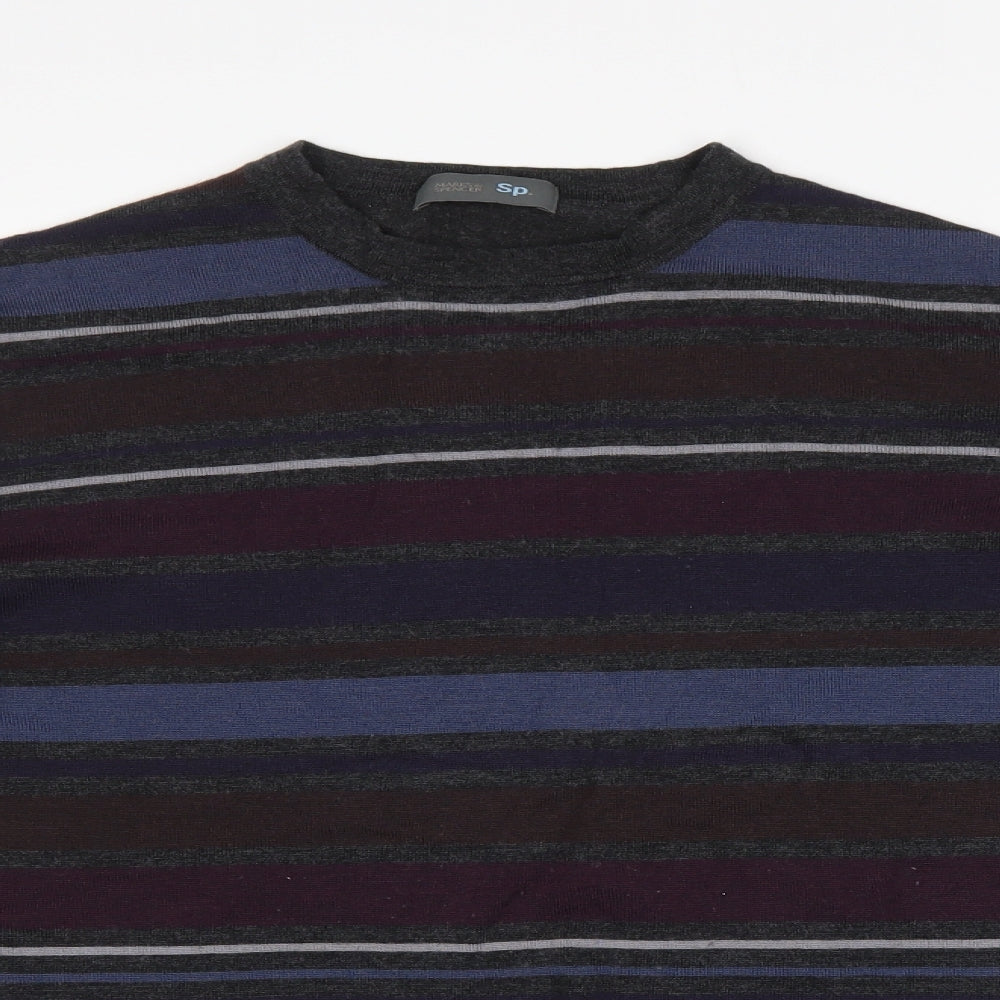 M&S Mens Grey Striped  Pullover Jumper Size M