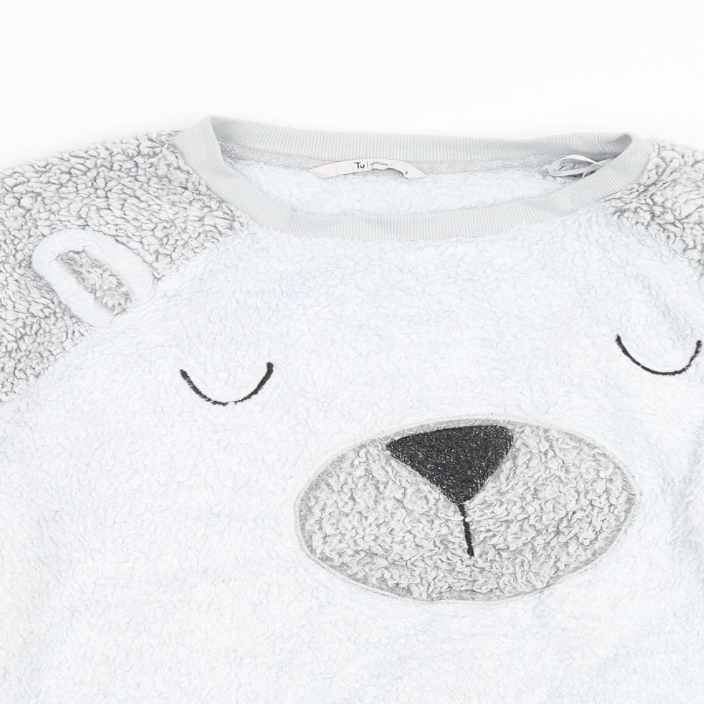 TU Womens Grey Solid Fleece Top Pyjama Top Size 14