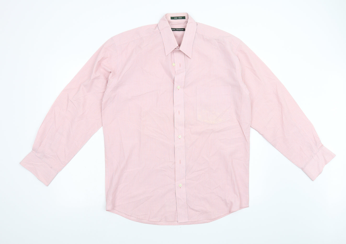 Van Heusen Mens Pink Striped   Button-Up Size 15.5