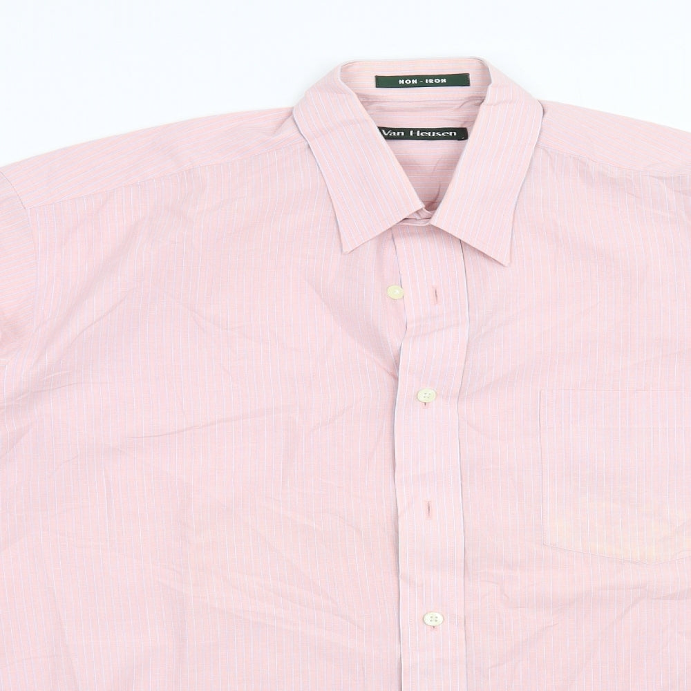 Van Heusen Mens Pink Striped   Button-Up Size 15.5