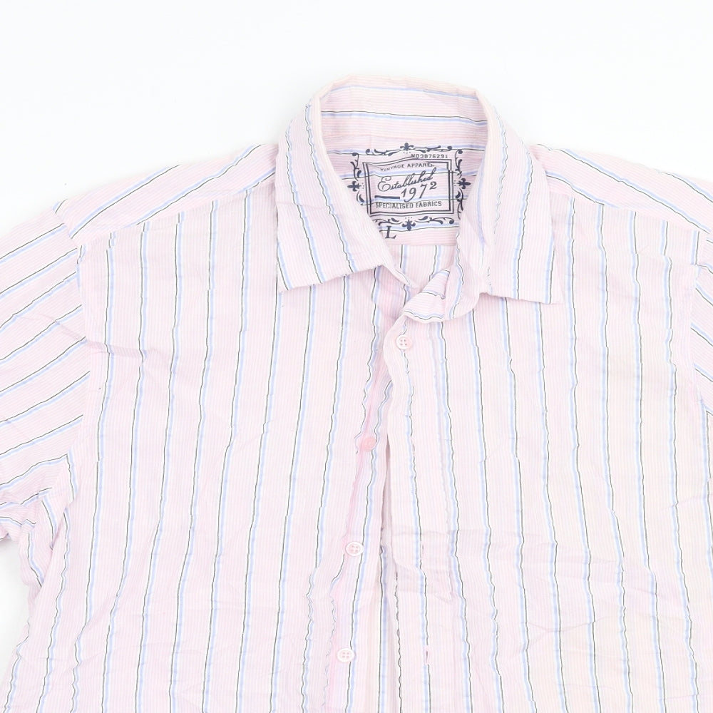 Vintage Apparel Mens Pink Striped   Button-Up Size L