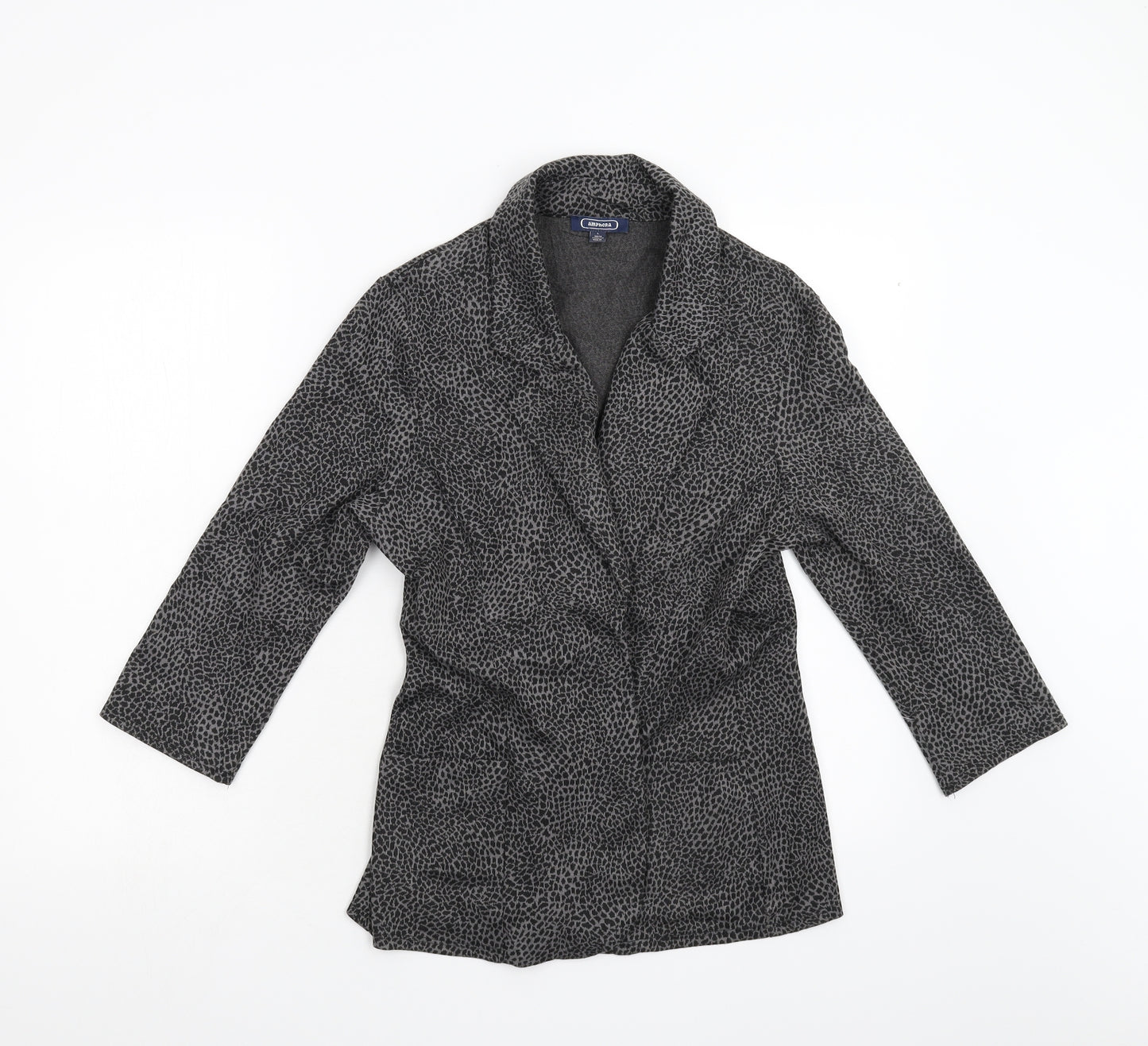 Amphora Womens Grey Animal Print  Jacket Blazer Size L
