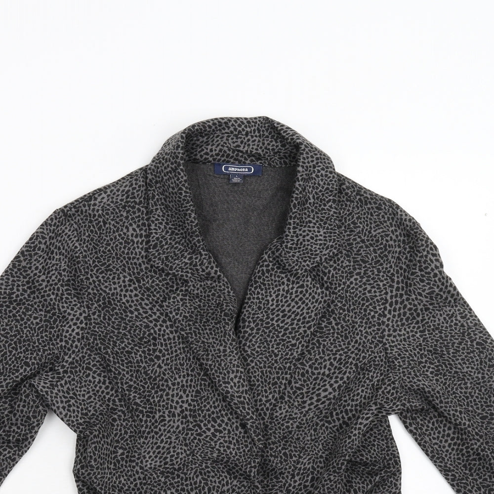 Amphora Womens Grey Animal Print  Jacket Blazer Size L