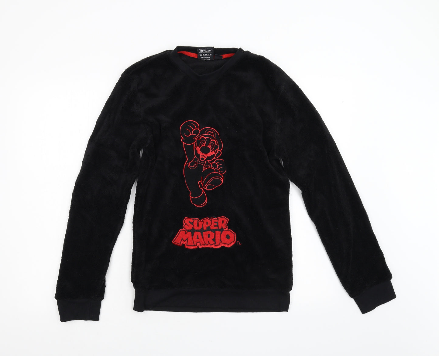 Primark Mens Black Solid Fleece  Pyjama Top Size XS  - Super Mario