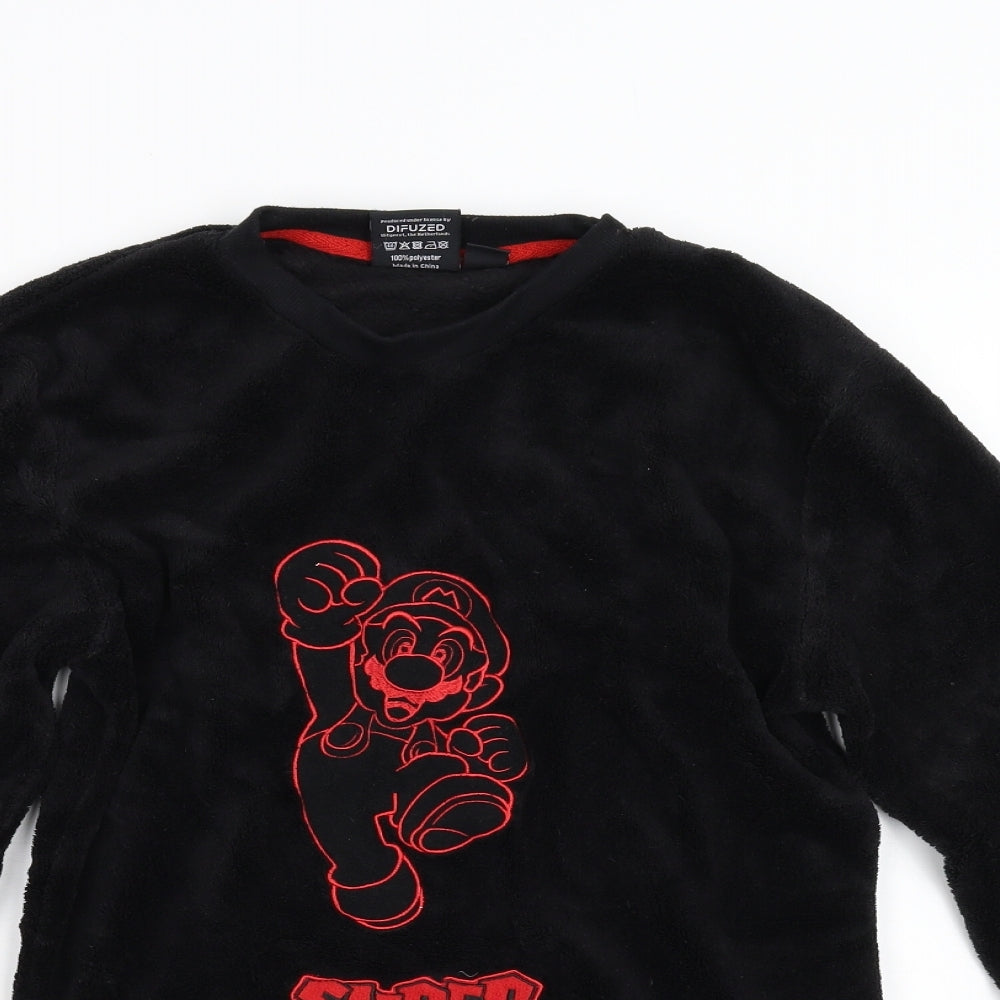 Primark Mens Black Solid Fleece  Pyjama Top Size XS  - Super Mario